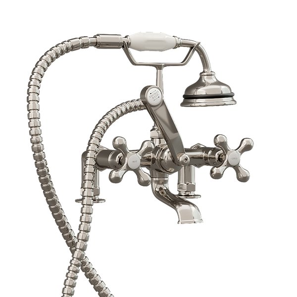 Cambridge Plumbing Clawfoot Tub Deck Mount Brass Faucet with Hand Held Shower-Brushed Nickel CAM463-2-BN